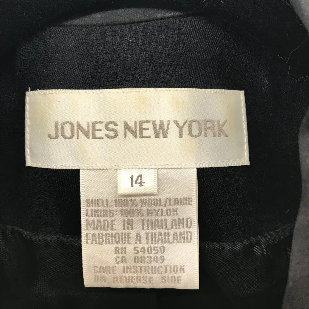 vintage Jones New York wool navy 2 piece skirt suit set size 14 - Picture 3 of 8